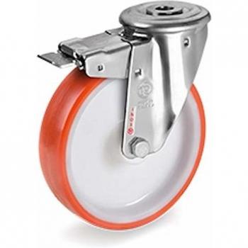 Roulette à œil pivotante en inox 125 mm avec frein