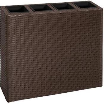 Garden Raised Bed with 4 Pots Poly Rattan Brown