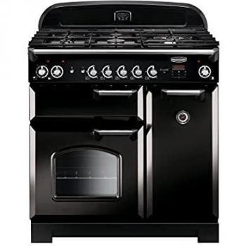 Rangemaster Classic Black 90cm Dual Fuel Range Cooker with Chrome Trim