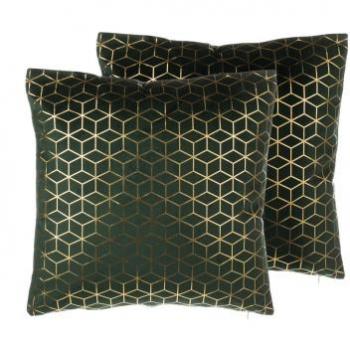 Beliani Green Velvet Geometric Pattern Cushion 45 x 45 cm Set of 2