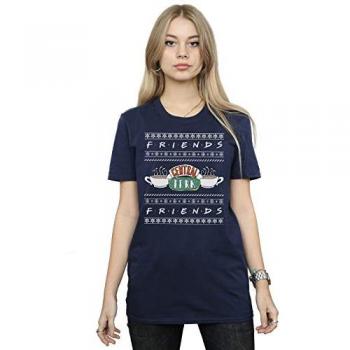 Friends Fair Isle Central Perk Boyfriend Tee – Navy, Size Small