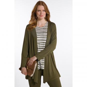 Cardigan fluente svasato, donna, verde, taglia 60/62, viscosa