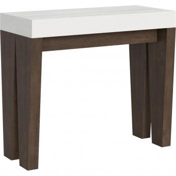 Spimbo Mix – Console Extensible 90×40 cm, Plateau Frêne Blanc, Structure Noyer