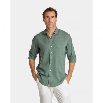 Camisa de lino verde para hombre slim con cuello cutaway
