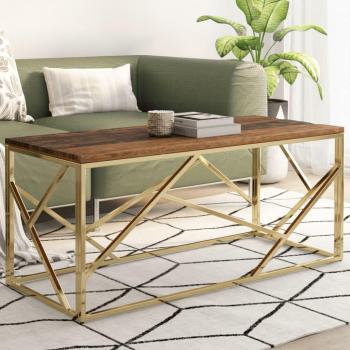 VidaXL Goldener Couchtisch aus Edelstahl und Massivholz