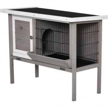 PawHut Enclos Lapin Bois Gris, toit en asphalte, 2 portes, 91×46×71 cm