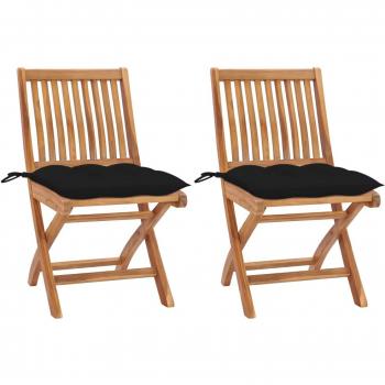 VidaXL Teakwood Garden Chair Pair – Black Cushion Version