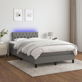 Letto Boxspring con Materasso e LED Grigio Scuro 120x200 cm in Tessuto
