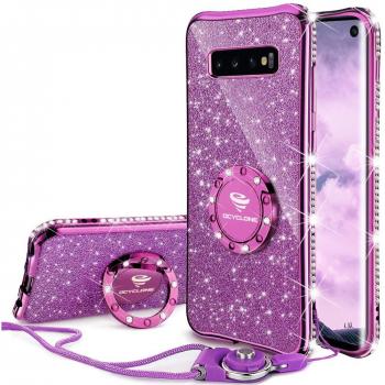OCYCLONE Galaxy S10 Mädchen‑Hülle – Diamantglanz, Trageband & Ring‑Ständer, 6,1 Zoll, Lila