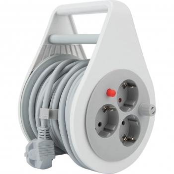 Dispositif d’enroulement domestique 3 prises Schuko, 7 m – Gris – Zenitech