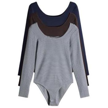 Ensemble de pulls ribbés à col rond, trois pièces, nuances chocolat, bleu marine, motif rayé