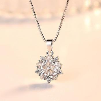 Colgante de Flor de Cristal Rosa en Plata S925 NEHZY – 45 cm
