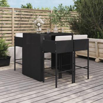 Ensemble de table de bar avec coussins noir poly rotin