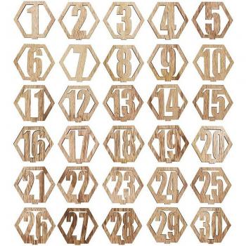 Hexagon Wedding Reception Table Numbers (1-30), Wooden, Easy Assembly