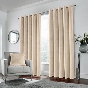Thermal Blackout Eyelet Curtains in Cream Velvet