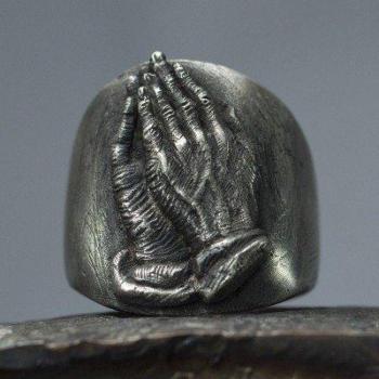 Bijoux Vintage Bague Vierge Marie Priante Mains Chanceuses pour Homme