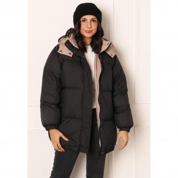 ONLY Premium Vilma Black Thigh Length Down Coat with Hood