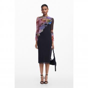 Desigual Vestido Midi Floral en Poliéster Negro