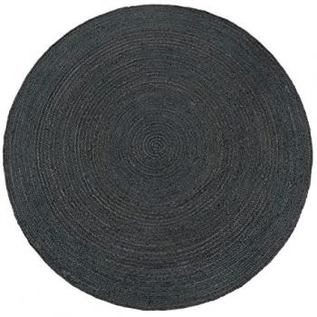 Runder Handgefertigter Jute-Teppich im Boho-Stil, Anthrazit, 120 cm