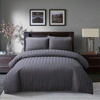 Elegant Satin Stripe King Size Duvet Cover Set + 2 Pillowcases