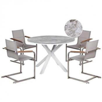 White and Grey Garden Dining Set with Ceramic Glass Top
