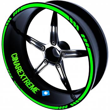 Strisce adesive per ruote 4 pezzi design a righe interrotte verde fluorescente CinarExtreme