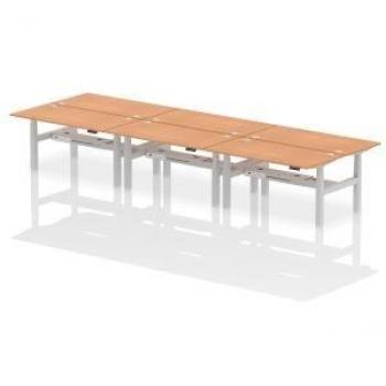 Air 1600 x 800mm Height Adjustable 6 Person Bench Desk Oak Top with Cable Ports