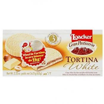 Loacker Tortina White – 3 Stück, 63 g, Weißer Schokoladenkuchen mit Haselnusscreme