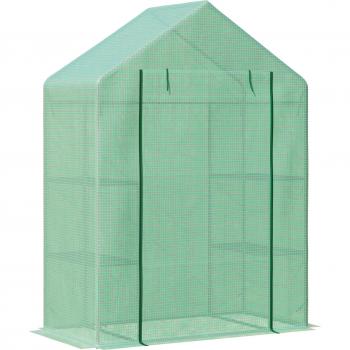 Outsunny Serra da Giardino in Acciaio con Copertura in PE, Piccola, 4 Ripiani, Porta con Cerniera, 141x72x191cm, Verde   Aosom
