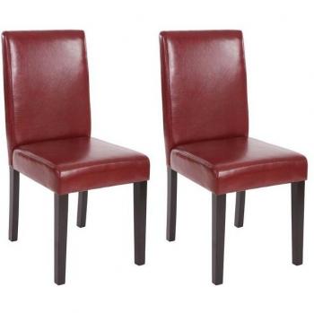 2er-Set Stühle Littau ~ Hohe Rückenlehne, Kunstleder, rot-braun