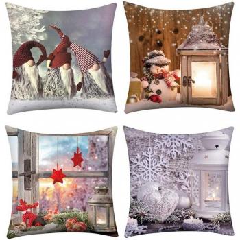 Cojines Decorativos Navideños, Juego de 4 Fundas, 45x45 cm