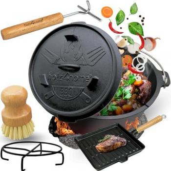 Holz4home® Gusseisen Dutch Oven Set 9L mit Zubehör