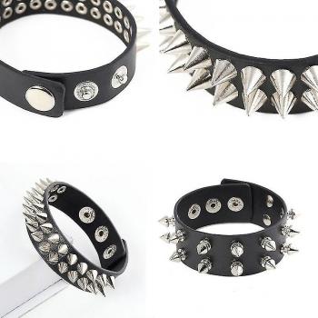 Bracelet Noir Punk Rock Unisexe en Similicuir A-24CM