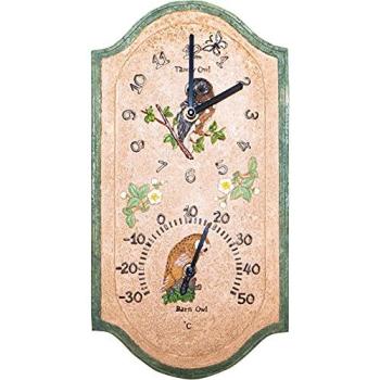 St Helens Beige Owl Wall Clock and Weather Meter
