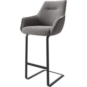 Chaise-de-bar Alja-Flex Bouclé Grau Silber Rahmen Luge Flach Metall Schwarz Taschenfederkern