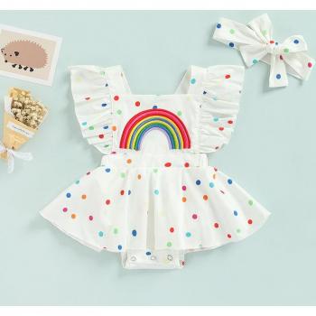 Robinet de soleil bébé : robe poilée à motifs arc‑en‑ciel, manches frilly