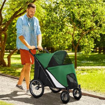PawHut Foldable Pet Stroller with Washable Cushion for Medium and Large Dogs, Emerald Green