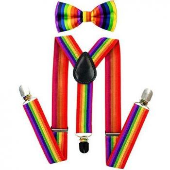 Two-Color Pride Accessories: Rainbow Bow Tie & Elastic Suspenders