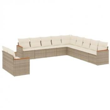 Ensemble de salon de jardin 11 pcs beige avec coussins en résine tressée
