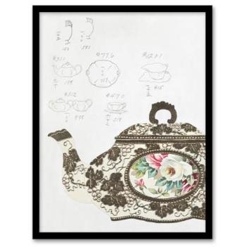 Retro Teapot Garden Wall Decor – 12×16 in., Golden Vintage Frame