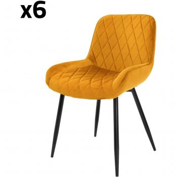 Sedie da cucina 8 pezzi in velluto giallo ocra, schienale imbottito, gambe in metallo