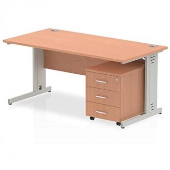 Dynamic Rectangular Straight Desk Beech MFC Cable Managed Cantilever Leg Silver Frame