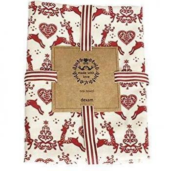 Red & Cream Yuletide Dexam Tea Towel