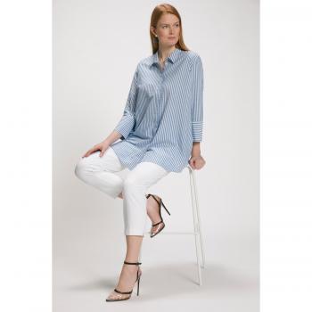 Camicia a righe lunga con colletto, Donna, Blu, Taglia: 52/54, Viscosa/Cotone/Fibre sintetiche