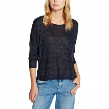 VERO MODA Damen Langarmshirt mit Melange-Detail und schwarzem Muster, Farbe: Black Iris, Größe L
