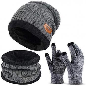 Warm Knit Winter Hat, Scarf & Gloves Combo for Men/Women