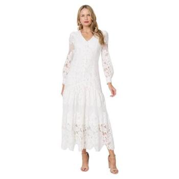 Izabel London Women’s Long Sleeve Lace Maxi Dress – White, Size 10