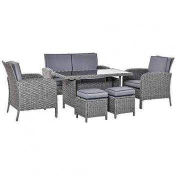 Outsunny All Weather PE Rattan 6 Piece Patio Dining Table Set in Grey