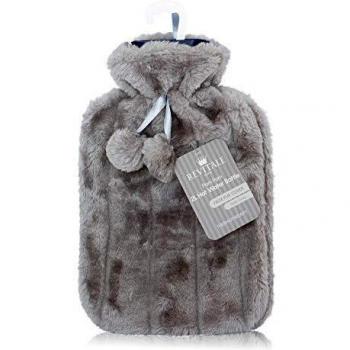 Elegante Wärmflasche 2L im Kunstfell-Pom Pom Design