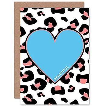 Leopard Heart Coral Blue Greeting Card with Envelope
